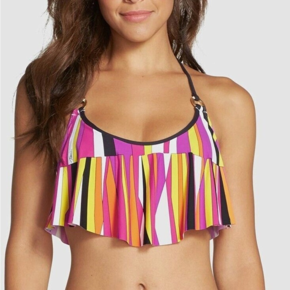 Trina Turk Sunburst Snapdragon flounce bikini top Size 12